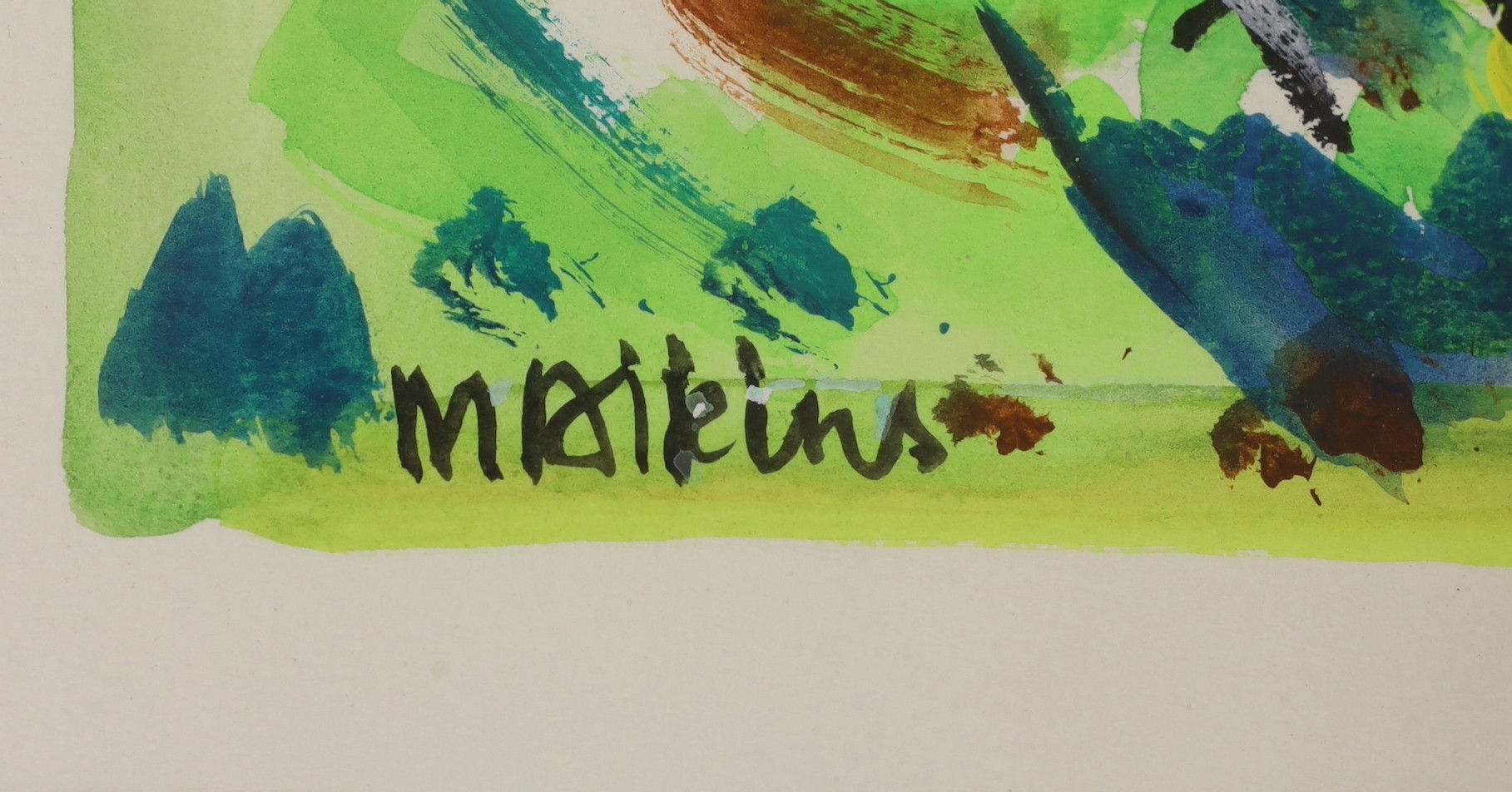 Malkins, mixed media on paper, Caribbean lovers, signed, 34 x 41cm